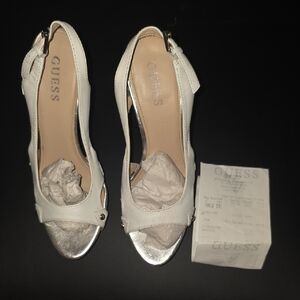 Guess Silver and White Women's Heels
